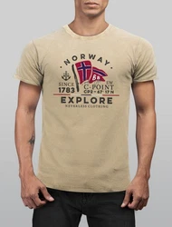 Neverless Herren Print-Shirt Norway Explore Norwegen Khaki/Braun/Beige
