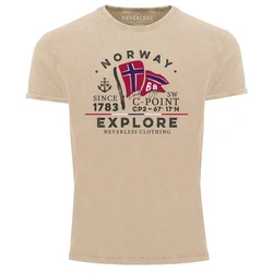 Neverless Herren Print-Shirt Norway Explore Norwegen Khaki/Braun/Beige