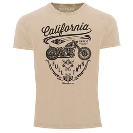 Print-Shirt Herren Vintage Shirt Biker Motorrad Schriftzug California Full Tank mit Print