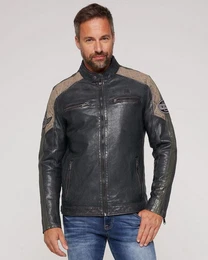 Lederjacke Giel - Herren Lederjacke Racingjacke Lammnappa navy