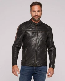 Lederjacke Bren:ton - Herren Lederjacke Bikerjacke Lammnappa schwarz