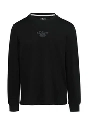 s.Oliver Langarmshirt mit Logo-Stickerei Schwarz/Dunkelblau