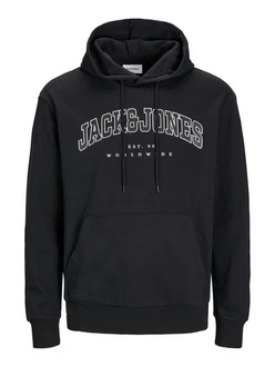 Jack & Jones Sweatshirt JJECALEB VARSITY HOOD NOOS Schwarz/Dunkelblau/Blau