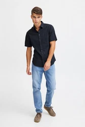 Casual Friday Kurzarmhemd CFAksel SS linen mix shirt Dunkelblau/Schwarz/Hellblau/Blau