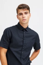 Casual Friday Kurzarmhemd CFAksel SS linen mix shirt Dunkelblau/Schwarz/Hellblau/Blau