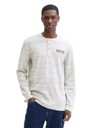 TOM TAILOR Kurzarmshirt Henley-Shirt Regular Fit Grau