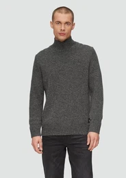 Strickpullover Softer Stehkragenpullover aus reiner Wolle Rippblende