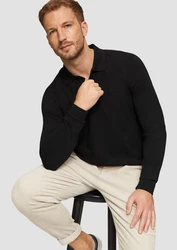 s.Oliver Langarmshirt Poloshirt schwarz