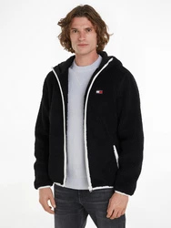 Tommy Jeans Plüschjacke TJM REG BADGE TEDDY ZIP TRU EXT mit Logopatch Schwarz
