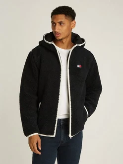 Tommy Jeans Plüschjacke TJM REG BADGE TEDDY ZIP TRU EXT mit Logopatch Schwarz