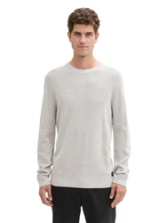 TOM TAILOR Strickpullover Rundhals Grau/Hellgrau/Weiß