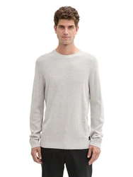 TOM TAILOR Strickpullover Rundhals Grau/Hellgrau/Weiß