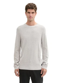 TOM TAILOR Strickpullover Rundhals Grau/Hellgrau/Weiß