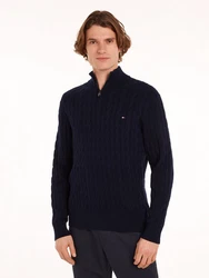 Tommy Hilfiger Strickpullover CLASSIC COTTON CABLE ZIP MOCK 