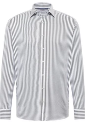 Eterna Langarmhemd MODERN FIT Grau/Dunkelblau/Weiß