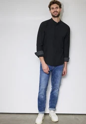 STREET ONE MEN Langarmhemd Schwarz/Dunkelblau