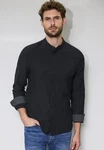 STREET ONE MEN Langarmhemd Schwarz/Dunkelblau
