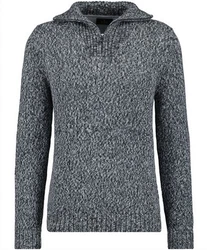 RAGMAN V-Ausschnitt Pullover Tweed mit Troyer und Zip Dunkelblau/Grau/Dunkelgrau