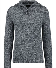 V-Ausschnitt-Pullover Tweed mit Troyer und Zip