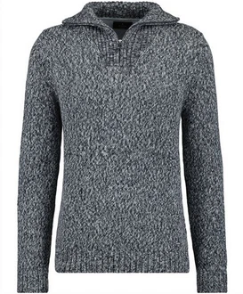 RAGMAN V-Ausschnitt Pullover Tweed mit Troyer und Zip Dunkelblau/Grau/Dunkelgrau