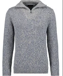 RAGMAN V-Ausschnitt Pullover Tweed mit Troyer und Zip Grau/Dunkelblau