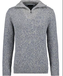 V-Ausschnitt-Pullover Tweed mit Troyer und Zip