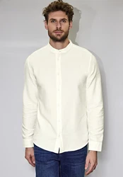 STREET ONE MEN Langarmhemd Weiß/Khaki