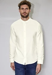 STREET ONE MEN Langarmhemd Weiß/Khaki