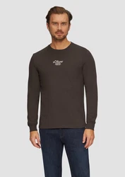 s.Oliver Langarmshirt mit Logo-Stickerei Khaki/Grau/Dunkelbraun/Dunkelgrün/Braun