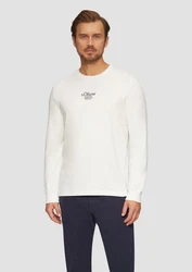 s.Oliver Langarmshirt mit Logo-Stickerei Weiß/Dunkelblau/Rosa/Beige/Creme/Khaki