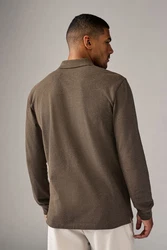 Next Langarm-Poloshirt Khaki/Grau/Braun/Dunkelgrün