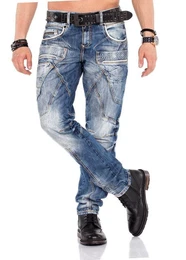 Straight-Jeans mit Ziernhten und groem Schriftzug