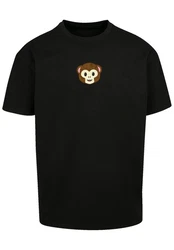 emoji couture T-Shirt Smiling monkey furry face Schwarz/Beige/Grün