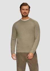 s.Oliver Strickpullover Crew-Neck-Pullover Khaki/Beige/Dunkelgrün