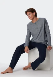 Schiesser Pyjama selected! premium inspiration mit praktischer Knopfleiste Dunkelblau/Grau/Dunkelgrau