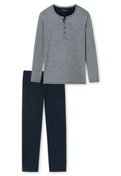 Schiesser Pyjama selected! premium inspiration mit praktischer Knopfleiste Dunkelblau/Grau/Dunkelgrau