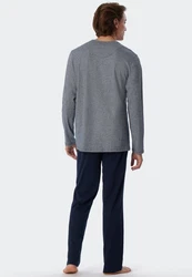 Schiesser Pyjama selected! premium inspiration mit praktischer Knopfleiste Dunkelblau/Grau/Dunkelgrau