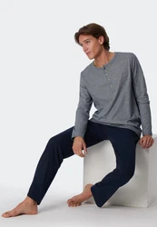Schiesser Pyjama selected! premium inspiration mit praktischer Knopfleiste Dunkelblau/Grau/Dunkelgrau