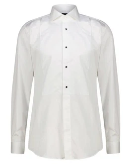 BOSS Langarmhemd Smokinghemd HANK Slim Fit Grau/Weiß/Khaki