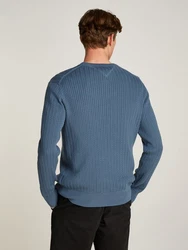 Tommy Hilfiger Strickpullover HERRINGBONE STRUCTURE C NK mit Zopfmuster Hellblau/Blau/Grau