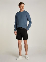 Tommy Hilfiger Strickpullover HERRINGBONE STRUCTURE C NK mit Zopfmuster Hellblau/Blau/Grau