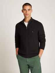 Tommy Hilfiger Strickjacke HERRINGBONE STRUCTURE ZIP THRU schwarz