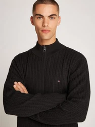 Tommy Hilfiger Strickjacke HERRINGBONE STRUCTURE ZIP THRU schwarz