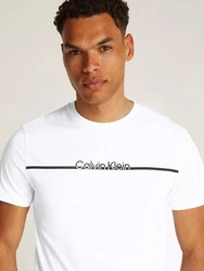Calvin Klein Rundhalsshirt SPLIT LINE LOGO T-SHIRT Weiß/Creme/Schwarz