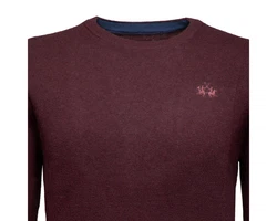 La Martina Rundhalspullover XMS012 Herren Bordeaux/Dunkelrot/Lila