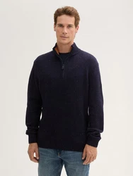 TOM TAILOR Strickpullover Troyer Dunkelblau/Hellblau/Blau/Lila