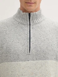 TOM TAILOR Strickpullover Troyer Grau/Hellgrau