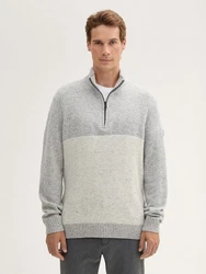 TOM TAILOR Strickpullover Troyer Grau/Hellgrau