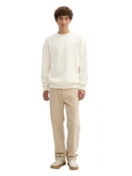 TOM TAILOR Denim Sweatshirt mit Textprint Beige/Weiß/Khaki/Creme