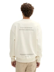 TOM TAILOR Denim Sweatshirt mit Textprint Beige/Weiß/Khaki/Creme